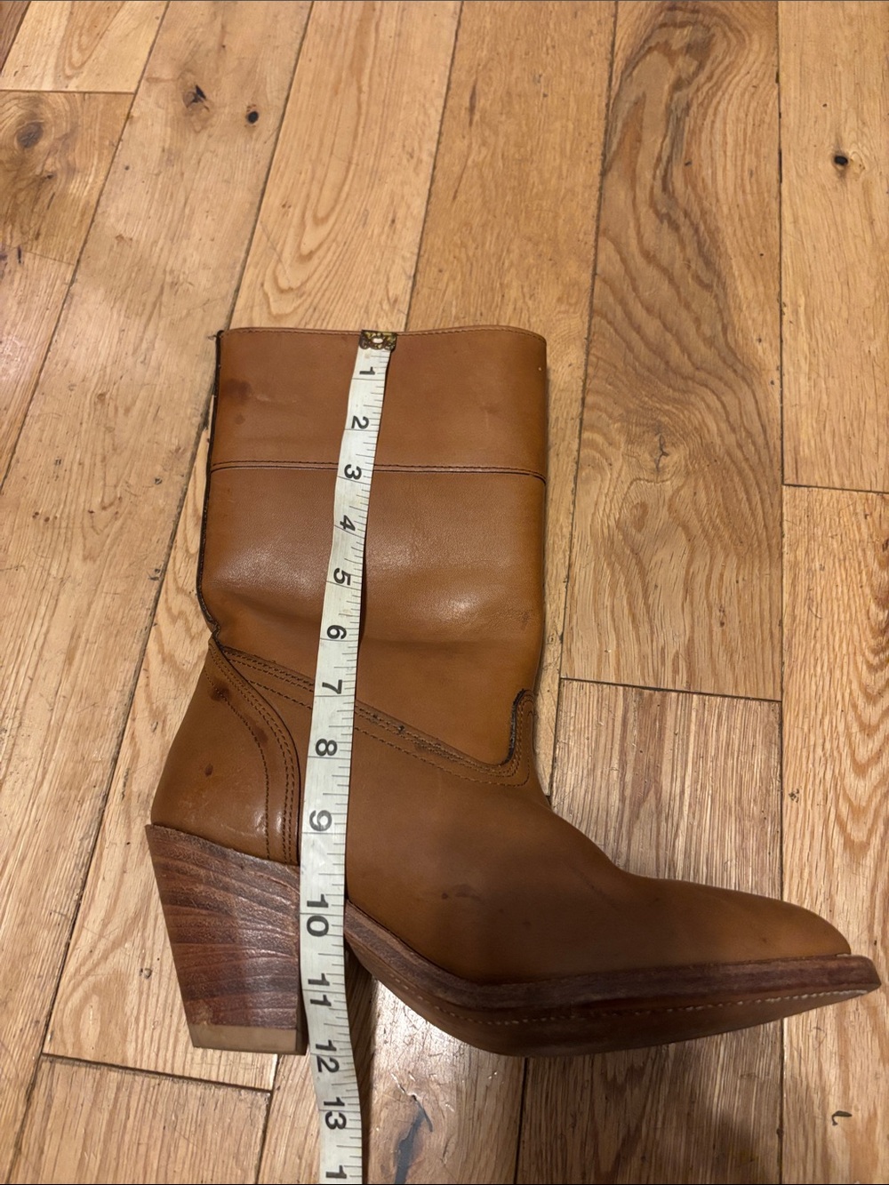 Frye 70s Vintage Tan Leather Mid-Calf Western Boots - Picture 10 of 12